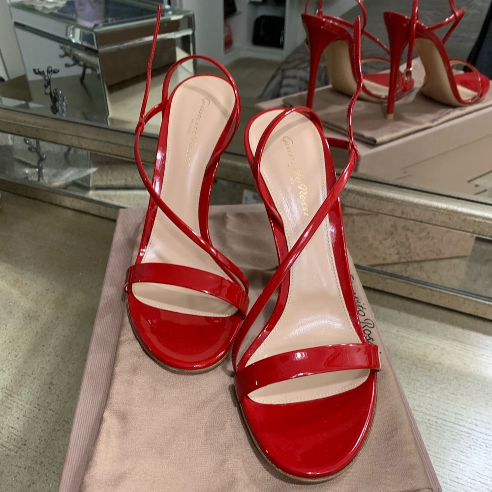 Gianvito Rossi Red Patent Leather Slingback Sandals